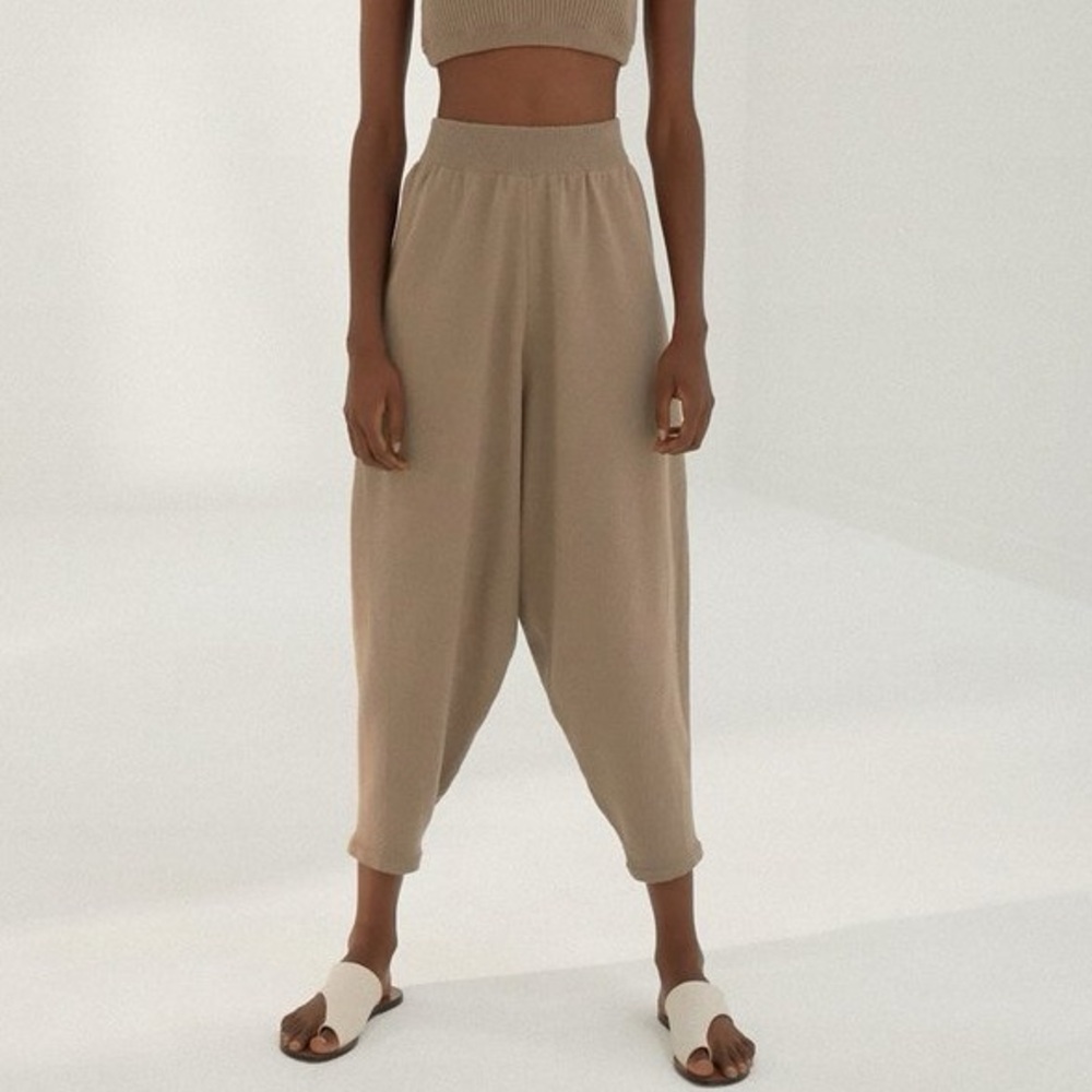 Monica Cordera Taupe Knit Cotton Pants